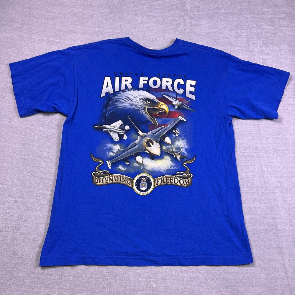 Bayside US Air Force Graphic Eagle Defending Freedom T Shirt Mens Large Blue